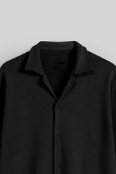 Cotton Terry Resort Collar Full Shirt - Midnight Black